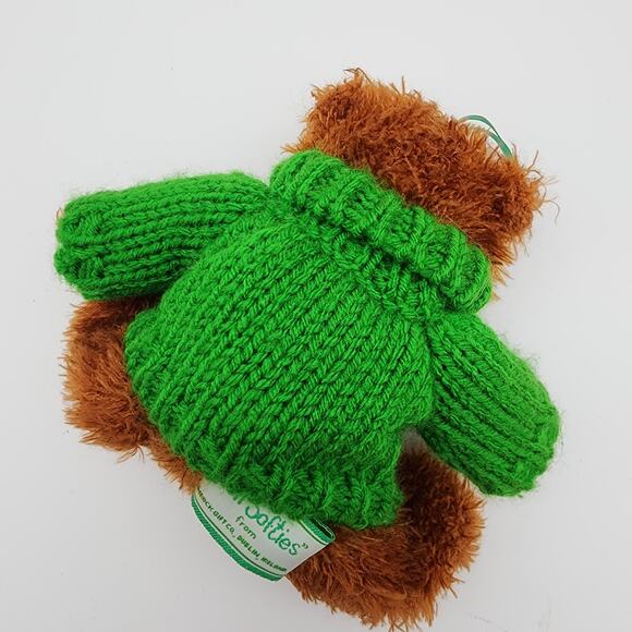 Vtg Irish Softies Patchwork Teddy Bear Plush Ornament 6" Green Shamrock Sweater - Picture 6 of 10